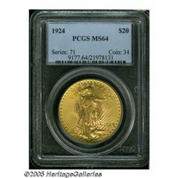 1924 $20 MS64 PCGS. A richly frosty appearance on
