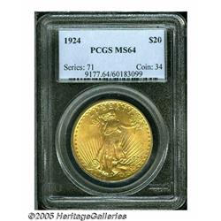 1924 $20 MS64 PCGS. The highly lustrous surfaces 