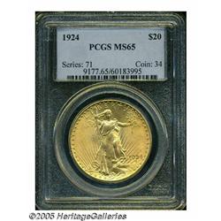 1924 $20 MS65 PCGS. The surfaces present a slight