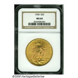 1928 $20 MS64 NGC. This 1928 double eagle display