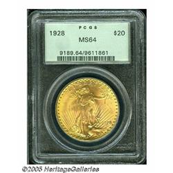 1928 $20 MS64 PCGS. Rich peach and lime hues endo