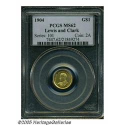 1904 G$1 Lewis and Clark MS62 PCGS. Flashy greeni