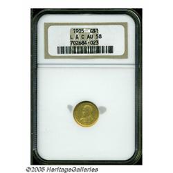 1905 G$1 Lewis and Clark AU58 NGC. Greenish-gold 