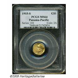 1915-S G$1 Panama-Pacific Gold Dollar MS64 PCGS. 