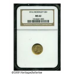 1916 G$1 McKinley MS62 NGC. Peach-gold surfaces d