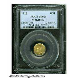 1916 G$1 McKinley MS64 PCGS. Lustrous surfaces re