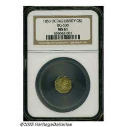 1853 $1 Liberty Octagonal 1 Dollar, BG-530, R.2, 