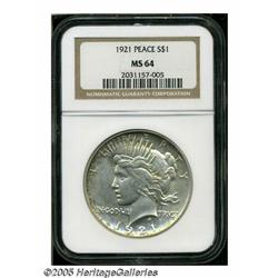 1921 S$1 MS64 NGC. Fully brilliant with satiny lu