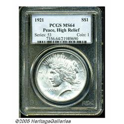 1921 S$1 MS64 PCGS. A lustrous and lightly toned 