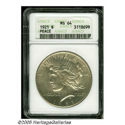 1921 S$1 MS64 ANACS. Brilliant surfaces yield rad