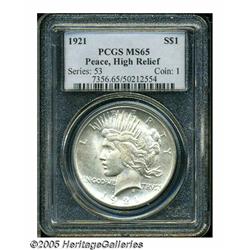 1921 S$1 MS65 PCGS. Fully brilliant with satiny s