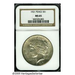 1921 S$1 MS65 NGC. Well struck with satin luster 