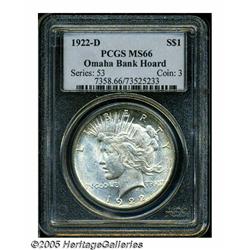 1922-D S$1 MS66 PCGS. Ex: Omaha Bank Hoard. Small