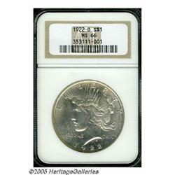 1922-D S$1 MS66 NGC. A lustrous Gem that has fain