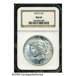 1923-S S$1 MS64 NGC. Glimpses of pale straw-gold 