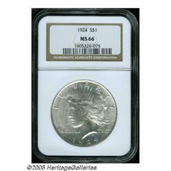 1924 S$1 MS66 NGC. Lightly toned, nearly brillian