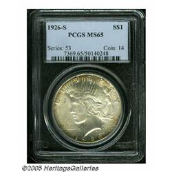 1926-S S$1 MS65 PCGS. Golden-brown and navy-blue 