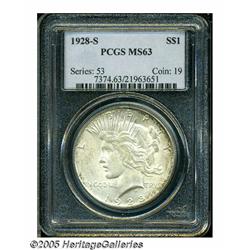 1928-S S$1 MS63 PCGS. This example is lustrous an