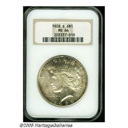 1928-S S$1 MS64 NGC. Frosty and lustrous with lig