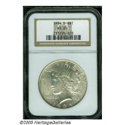 1934-D S$1 MS65 NGC. A lightly toned and lustrous