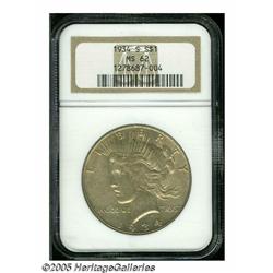 1934-S S$1 MS62 NGC. Just over a million pieces w
