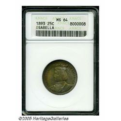 1893 25C Isabella Quarter MS64 ANACS. Well struck