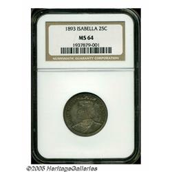1893 25C Isabella Quarter MS64 NGC. This well str