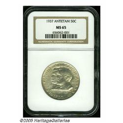 1937 50C Antietam MS65 NGC. The bone-white surfac