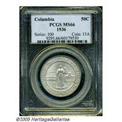 1936 50C Columbia MS66 PCGS. Speckles of gold pat