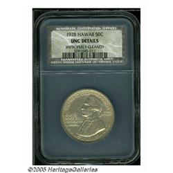 1928 50C Hawaiian Unc Details, Improperly Cleaned