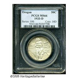 1933-D 50C Oregon MS66 PCGS. Lustrous surfaces di