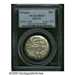 1933-D 50C Oregon MS67 PCGS. Sharply struck and m