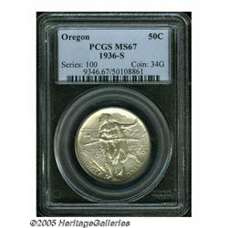 1936-S 50C Oregon MS67 PCGS. Well struck with sat