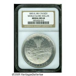 1893 World Globe Dollar MS64 NGC. HK-174. Aluminu