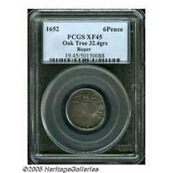 1652 6PENCE Oak Tree Sixpence XF45 PCGS. Ex: Rope
