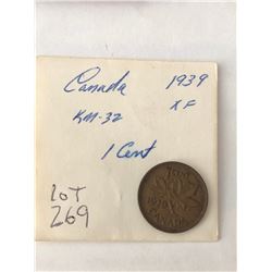 1939 Canada 1 Cent Extra Fine Grade