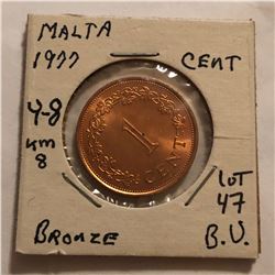 1977 Malta Large Cent in Brikiant Uncirculated Grade