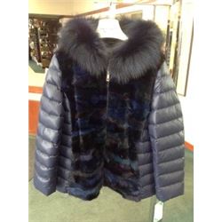 Navy Dyed Mink Sections Jacket / Hood