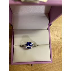 Blue Sapphire and Diamond Ring in White Gold