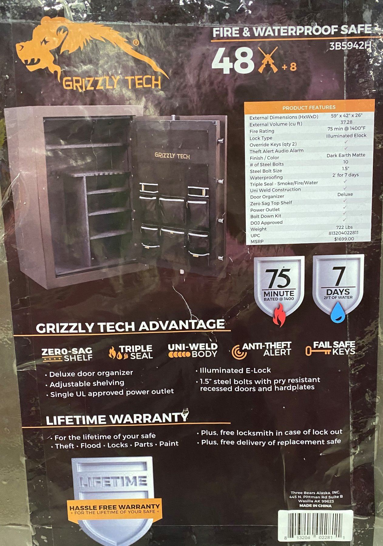 Alaska Grizzly Tech Advantage 48 8 Fire Amp Waterproof Gun Safe Local Pickup Only