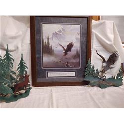 Framed Eagle Print and Metal Art