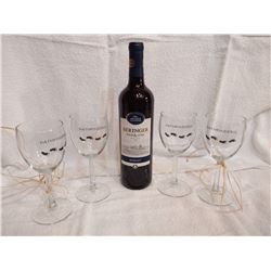 Set of Four Pathfinders Wine Glasses and One bottle of Wine