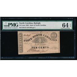 1863 Ten Cent North Carolina Obsolete Note PMG 64EPQ