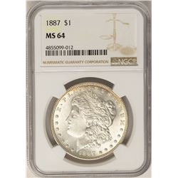 1887 $1 Morgan Silver Dollar Coin NGC MS64