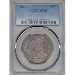 1861 Liberty Seated Half Dollar Coin PCGS XF45