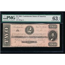 1864 $2 Confederate States of America Note PMG 63EPQ