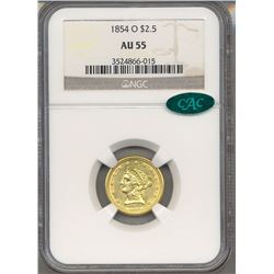 1854-O $2.5 Liberty Head Quarter Eagle Gold Coin NGC AU55 CAC