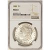 Image 1 : 1882 $1 Morgan Silver Dollar Coin NGC MS63