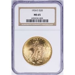 1924-S $20 St. Gaudens Double Eagle Gold Coin NGC MS65