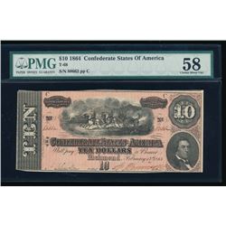 1864 $10 Confederate States of America Note PMG 58